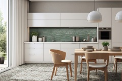 Modern interior design of Scandinavian kitchen with dining table and chairs, Generative AI