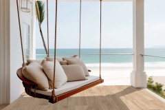 luxury house veranda with hanging swing and beach view generativ